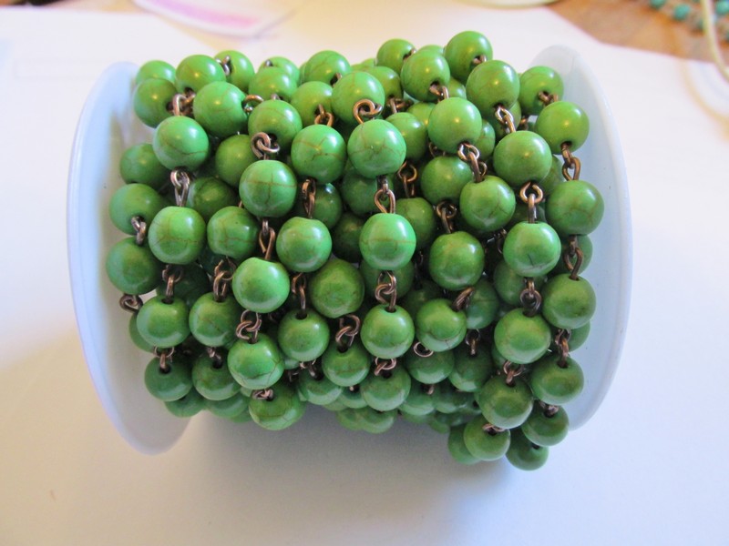 (image for) Bead Chain - Green -Gun Metal (1fT) #PCG-8MM - Click Image to Close